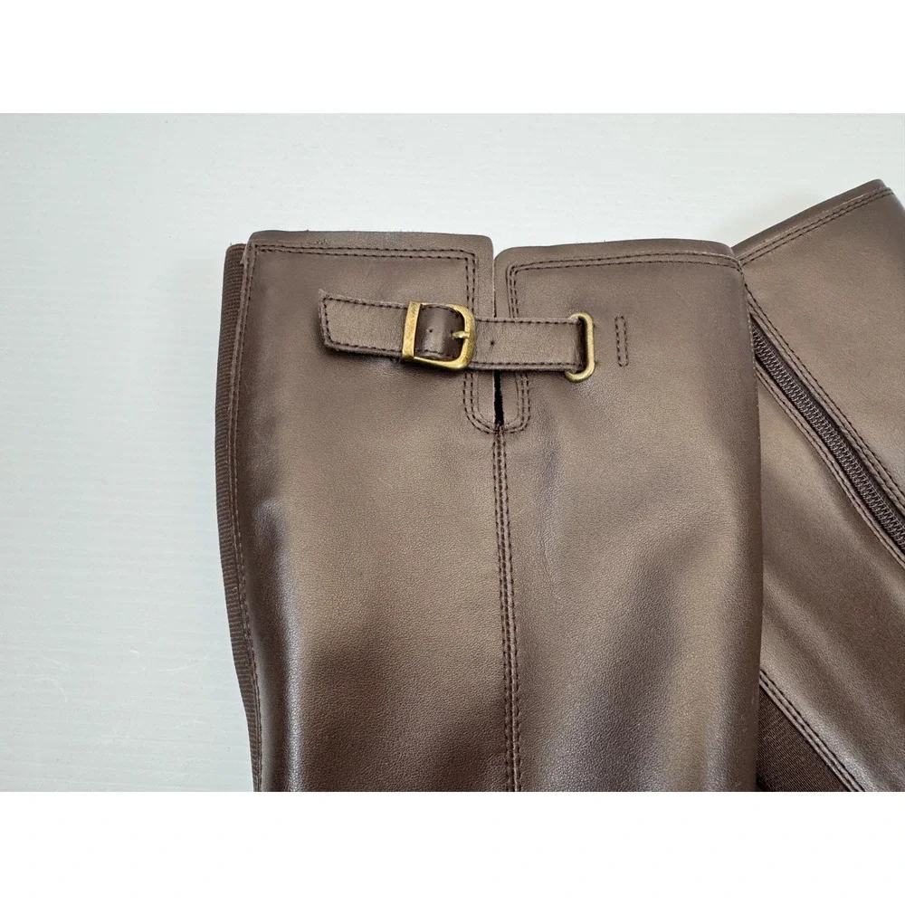 Land's End Knee-High Leather Riding Boot Women 7.5 NWOB $280 Zip Closure Elastic